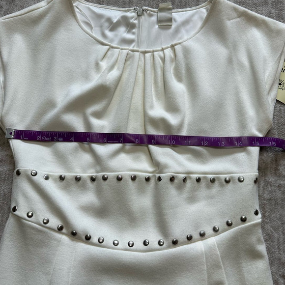 NWT Sangria Ivory Cap Sleeve Studded Waist Dress, Size 8P - Picture 8 of 10